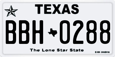 TX license plate BBH0288