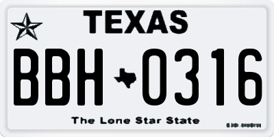 TX license plate BBH0316