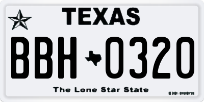 TX license plate BBH0320