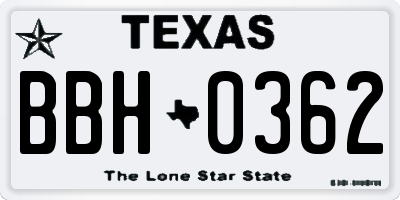 TX license plate BBH0362