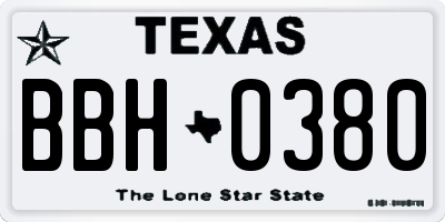 TX license plate BBH0380