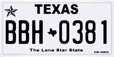 TX license plate BBH0381