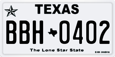 TX license plate BBH0402