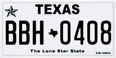 TX license plate BBH0408