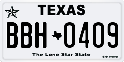 TX license plate BBH0409