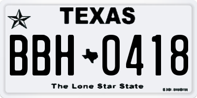 TX license plate BBH0418