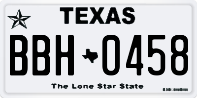 TX license plate BBH0458