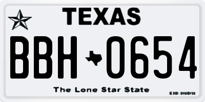 TX license plate BBH0654