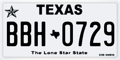 TX license plate BBH0729