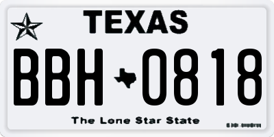 TX license plate BBH0818