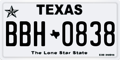 TX license plate BBH0838