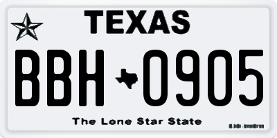 TX license plate BBH0905