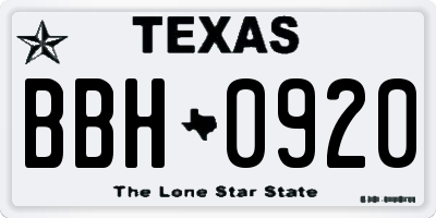 TX license plate BBH0920