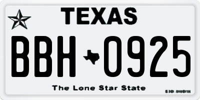 TX license plate BBH0925