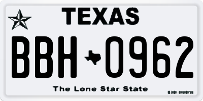 TX license plate BBH0962