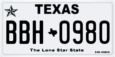 TX license plate BBH0980