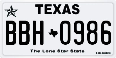 TX license plate BBH0986