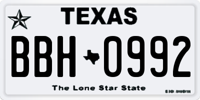 TX license plate BBH0992