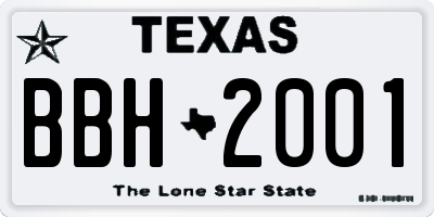 TX license plate BBH2001