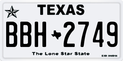 TX license plate BBH2749