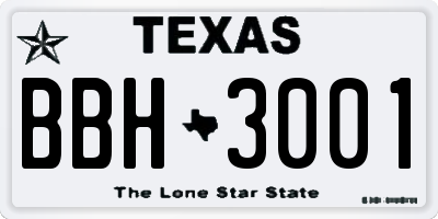 TX license plate BBH3001