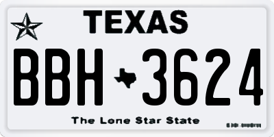 TX license plate BBH3624