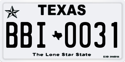 TX license plate BBI0031