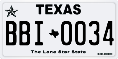 TX license plate BBI0034