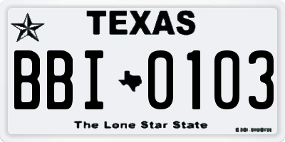 TX license plate BBI0103