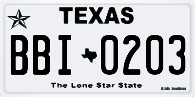 TX license plate BBI0203