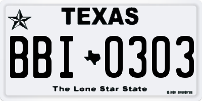 TX license plate BBI0303