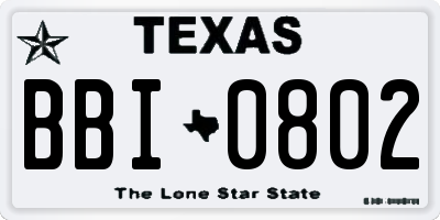 TX license plate BBI0802