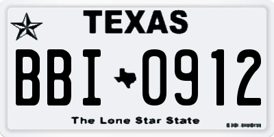 TX license plate BBI0912