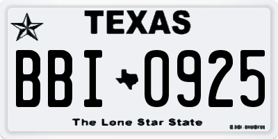 TX license plate BBI0925