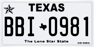 TX license plate BBI0981