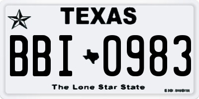 TX license plate BBI0983