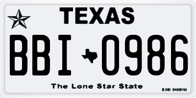 TX license plate BBI0986