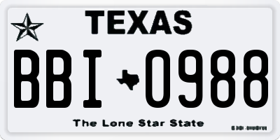 TX license plate BBI0988