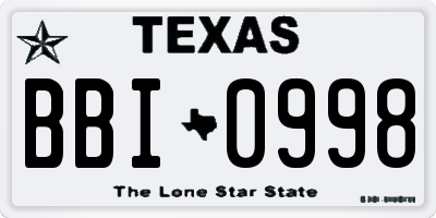 TX license plate BBI0998