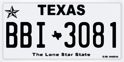 TX license plate BBI3081