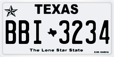 TX license plate BBI3234