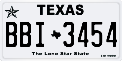 TX license plate BBI3454