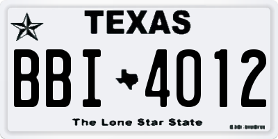TX license plate BBI4012