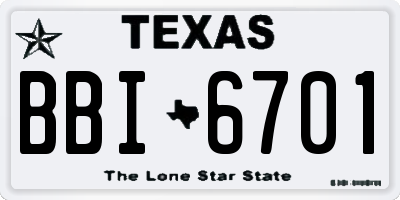 TX license plate BBI6701