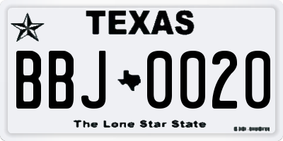TX license plate BBJ0020