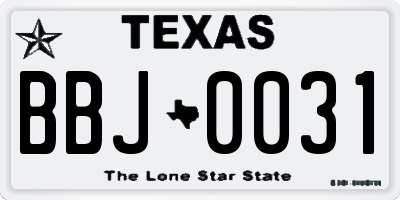 TX license plate BBJ0031