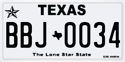 TX license plate BBJ0034