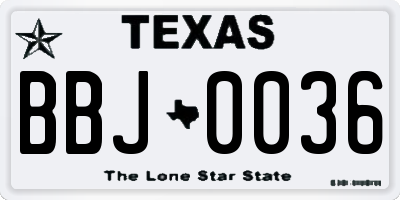 TX license plate BBJ0036