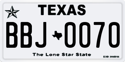 TX license plate BBJ0070