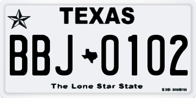 TX license plate BBJ0102